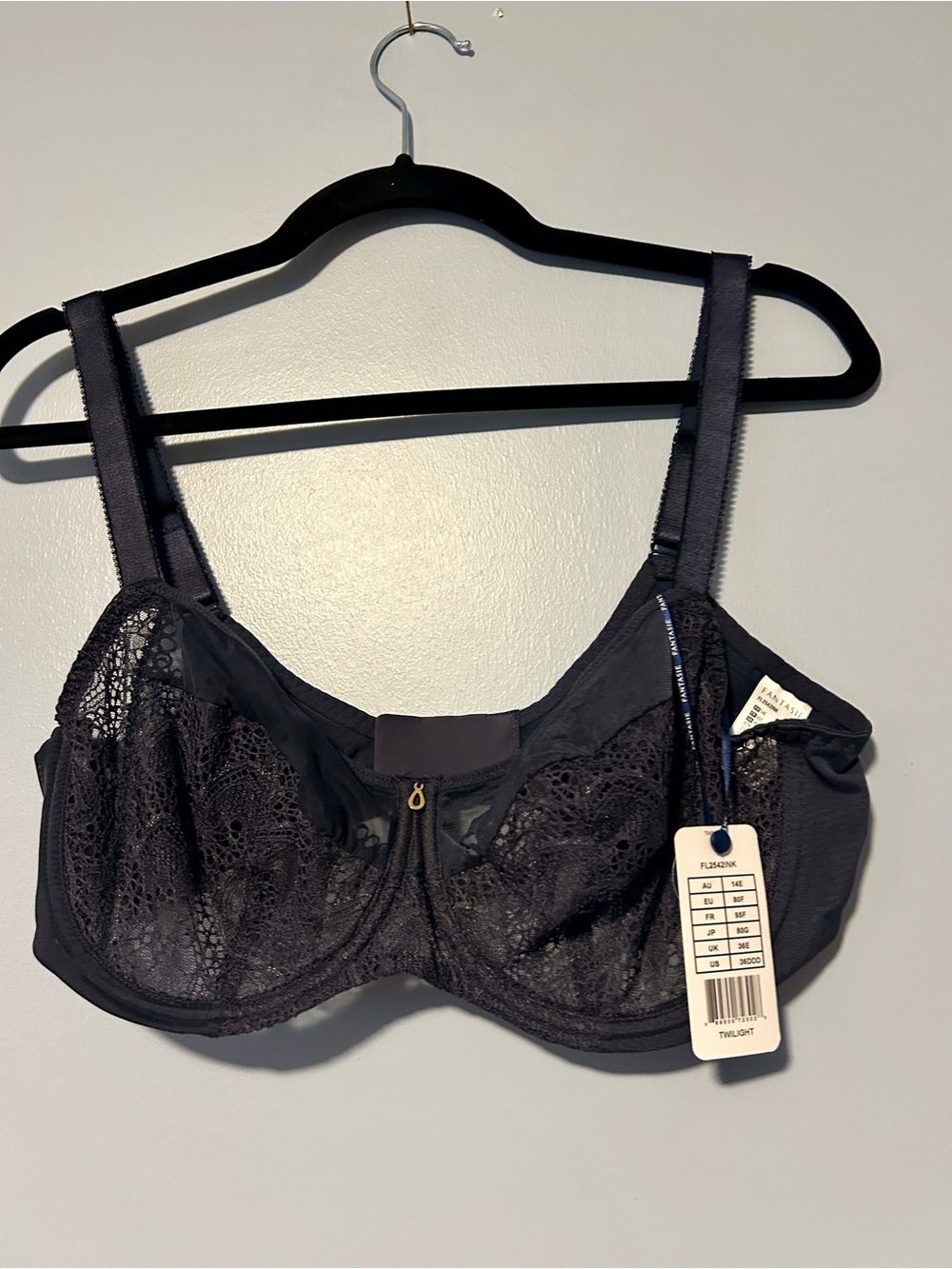 Fantasie Dark Navy Lace Underwire Bra with Gold Accent 38DDD